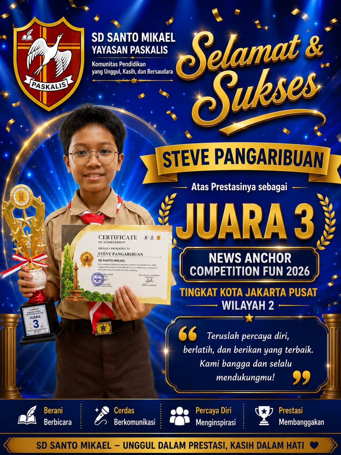 Juara 3 News Anchor Kids English Fun Tingkat Kota Jakarta Pusat Wilayah 2 Tahun 2026